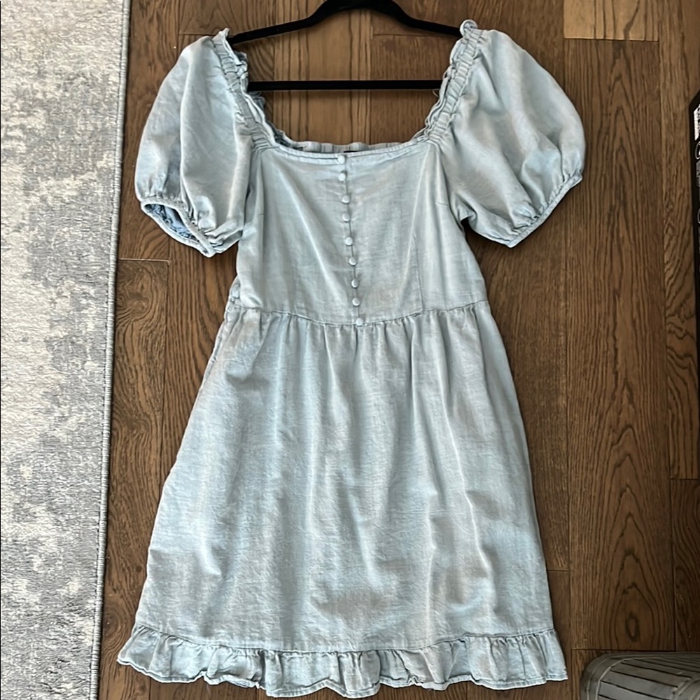 Who What Wear Blue Ruffled Puff Sleeve Mini Dress